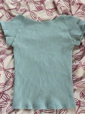 aerie Ribbed Short Sleeve Top in Light Aqua